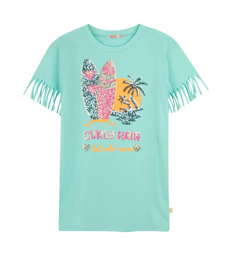 per ragazza. U20980 Abito con stampa grafica turchese (2años= 86cm), Casual, Manica corta, moda per bambini