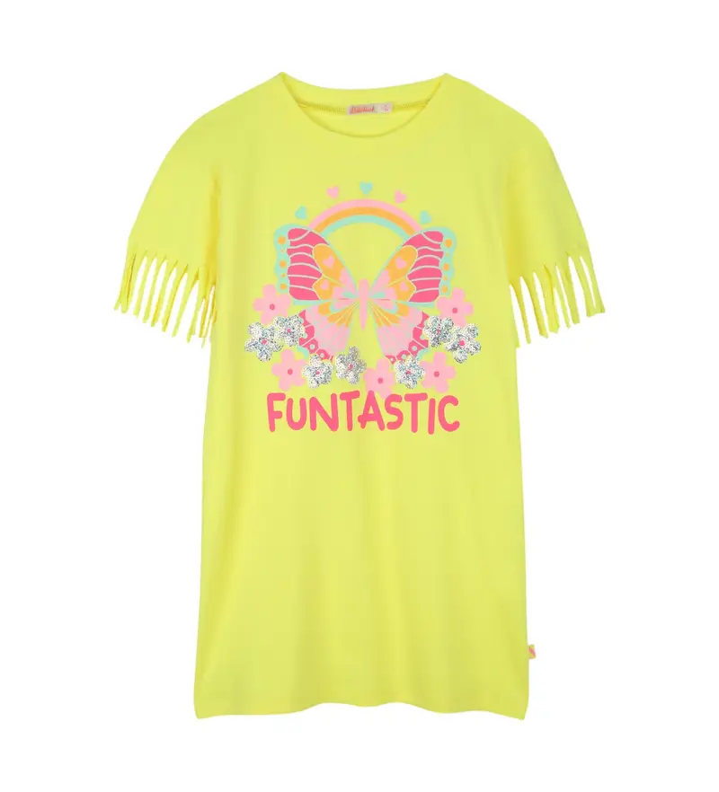 per ragazza U20980 Abito giallo con stampa grafica (2años= 86cm), Casual, Manica corta, moda per bambini