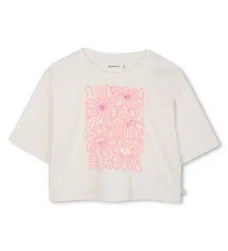 per ragazza U21228 Maglietta a fiori bianco sporco (8años= 126cm), Casual, Cotone, Manica corta, moda per bambini