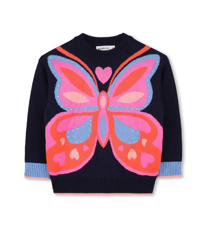 per ragazza U21368 Maglia a farfalla blu navy (5Años= 108cm), Casual, Cotone, moda per bambini