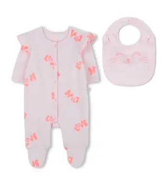 per ragazza U21440 Set pigiama e bavaglino rosa (3meses= 60cm), Homewear, Cotone, Manica lunga, moda per bambini