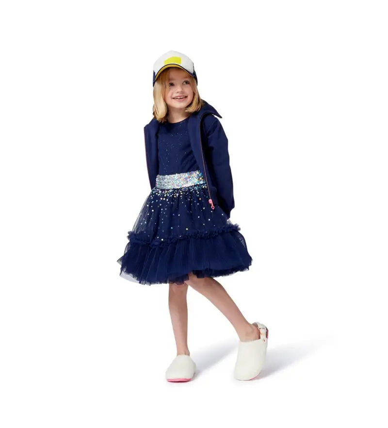 per ragazza U21605 Giacca fantasia blu navy (5Años= 108cm), Casual, Poliestere, moda per bambini