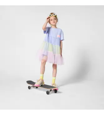 per ragazza U21823 Abito blu con volant (4años= 102cm), Casual, Poliestere, Manica corta, moda per bambini