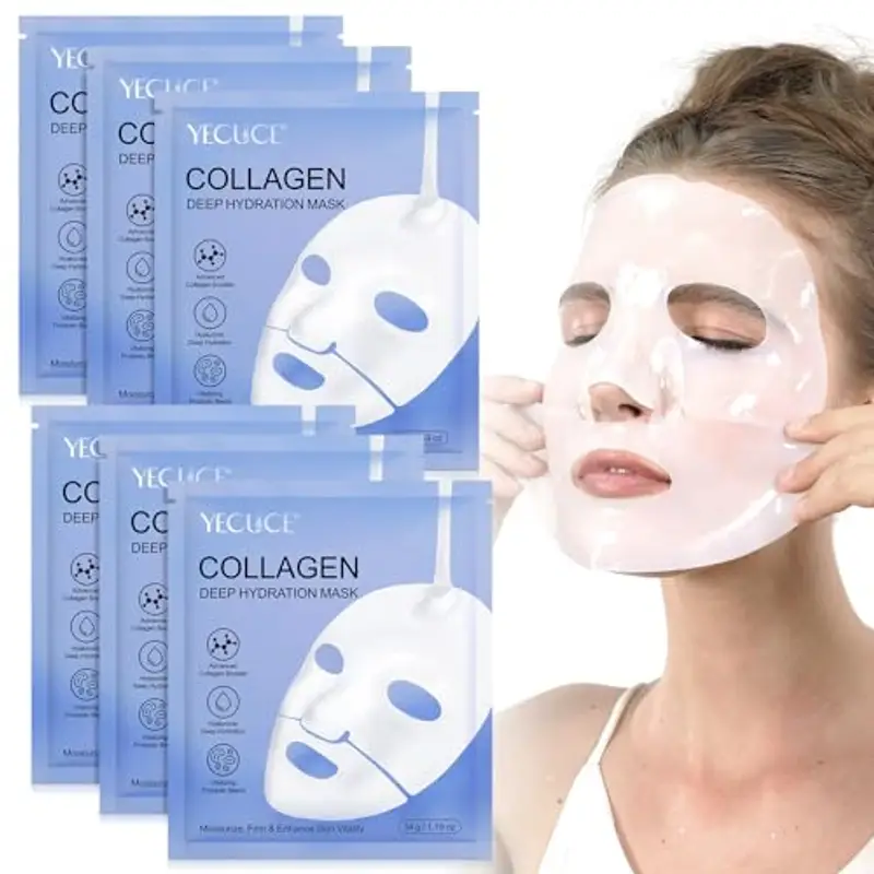 Bio Collagen Real Deep Mask, 6 pezzi Bio-Collagen Real Deep Mask Overnight Coreane, Maschera Viso Collagene, Anti