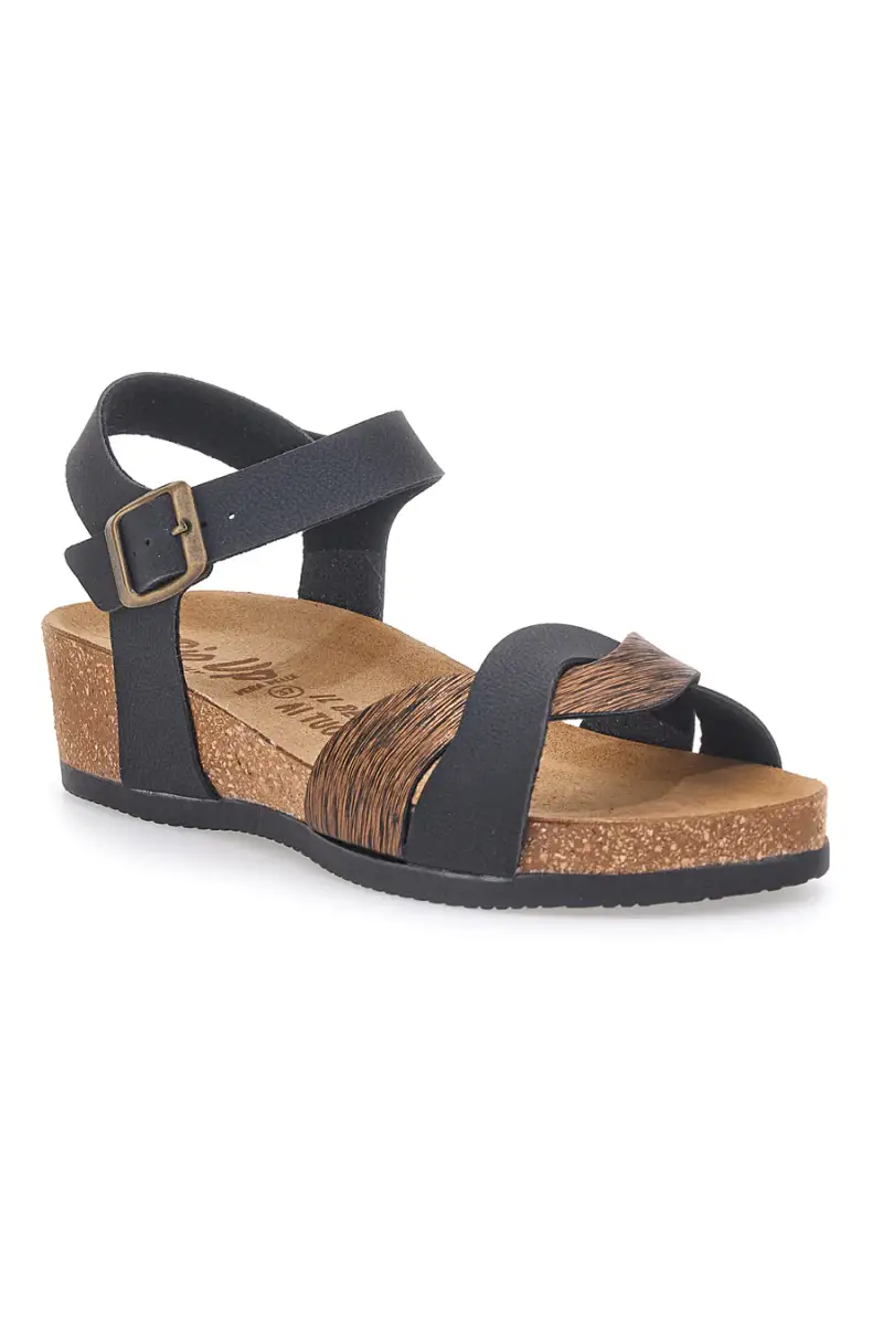 Sandali neri con zeppa e cinturino Bio Up 306 [NERO] miniatura 2