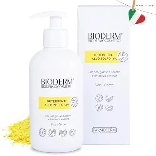 Bioderm S Detergente Allo Zolfo per Pelle Grassa e Anti Acne - Per Punti Neri e Brufoli sulla Fronte, Naso, Mento,