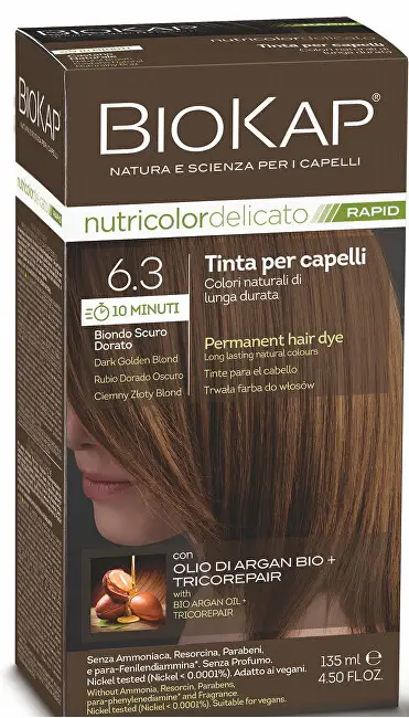 BIOKAP DELICATO RAPIDO colore per capelli - 6.30 Biondo scuro dorato 135 ml