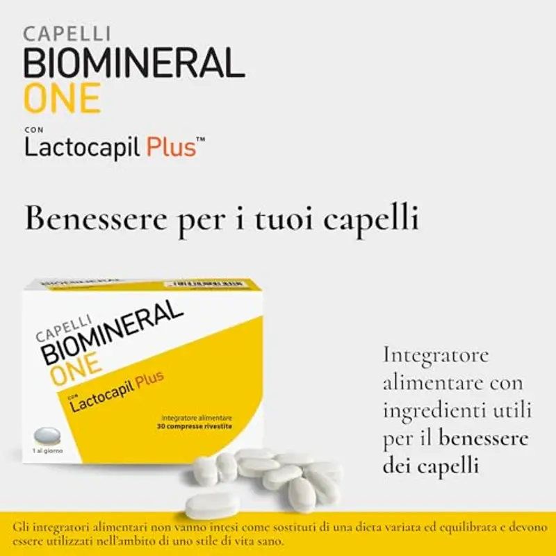 Biomineral One Capelli Più Forti, Valuminosi e Spessi, 30 Compresse, Integratore per Capelli a Base di Lactocapil Plus con Biotina, Vitamina D, Acido Linoleico e Taurina miniatura 2