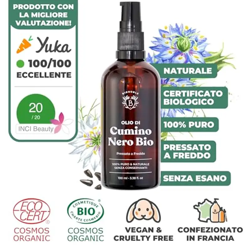 Bionoble Olio di Cumino Nero Biologico 100ml - Bottiglia di Vetro + Pipetta + Pompa - Olio di Semi Neri Nigella Sativa miniatura 2