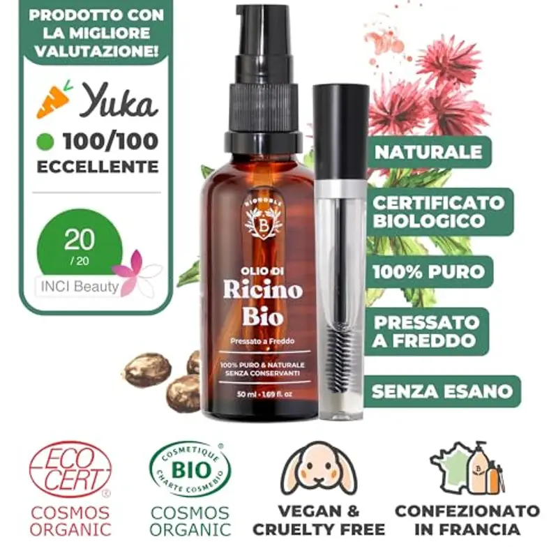 Bionoble Olio di Ricino Biologico 50ml - 100% Puro, Naturale e Pressato a Freddo - Ciglia, Sopracciglia, Capelli miniatura 2