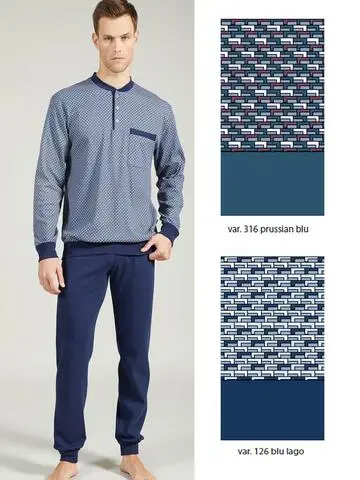 Pigiama uomo in jersey di cotone caldo con polsini Bip Bip 7212
