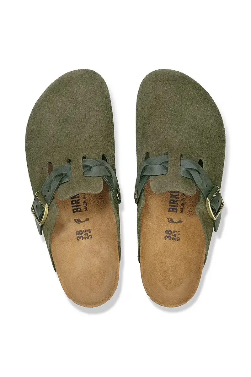 ciabatte slide in camoscio Boston Braided donna colore verde 1030599 miniatura 3