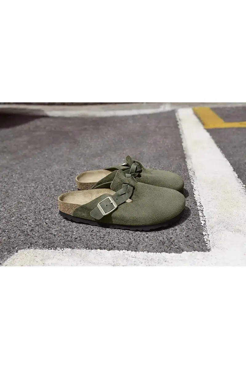 ciabatte slide in camoscio Boston Braided donna colore verde 1030599 miniatura 5