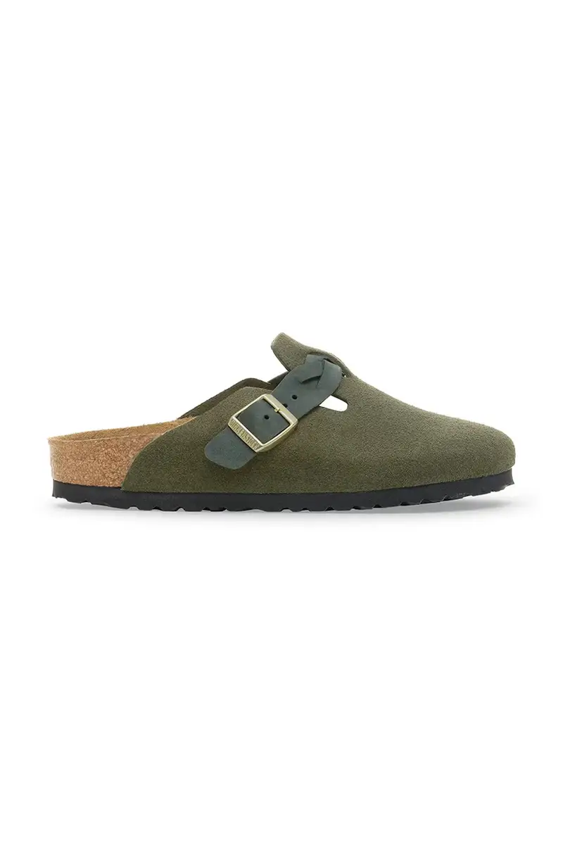 ciabatte slide in camoscio Boston Braided donna colore verde 1030599