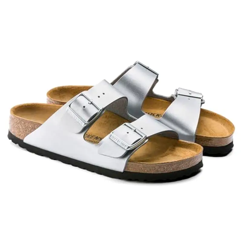 Birkenstock Donna Arizona Birko-Flor Argento infradito (1012283) stretto argento (1012283) comodo, confortevole,