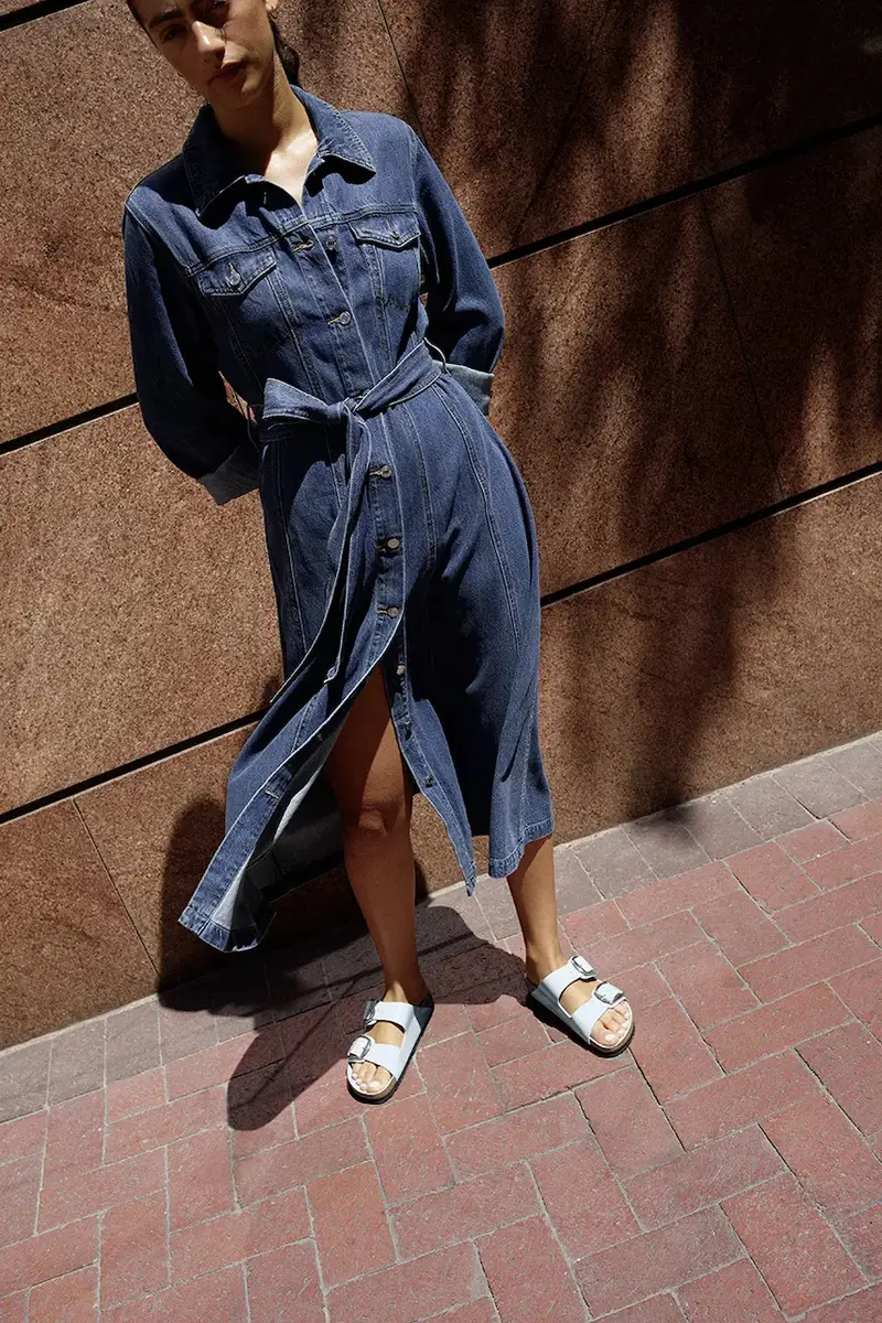 infradito in pelle Arizona Big Buckle donna colore blu 1030327 miniatura 4