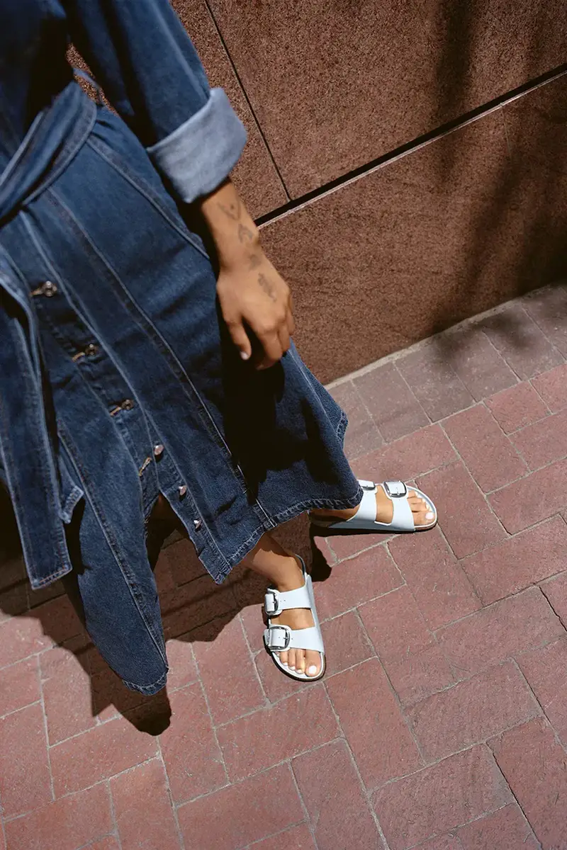 infradito in pelle Arizona Big Buckle donna colore blu 1030327 miniatura 5