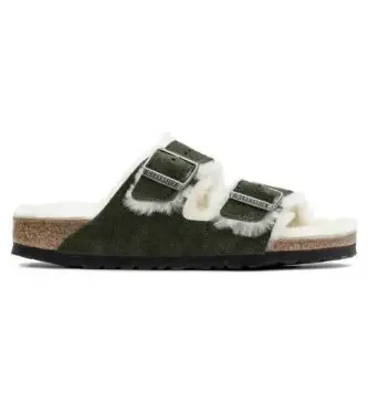 per donna 1021102 Sandali Arizona, lana di pecora, pelle scamosciata verde (38), Basso, Camoscio, Fibbia, Casual