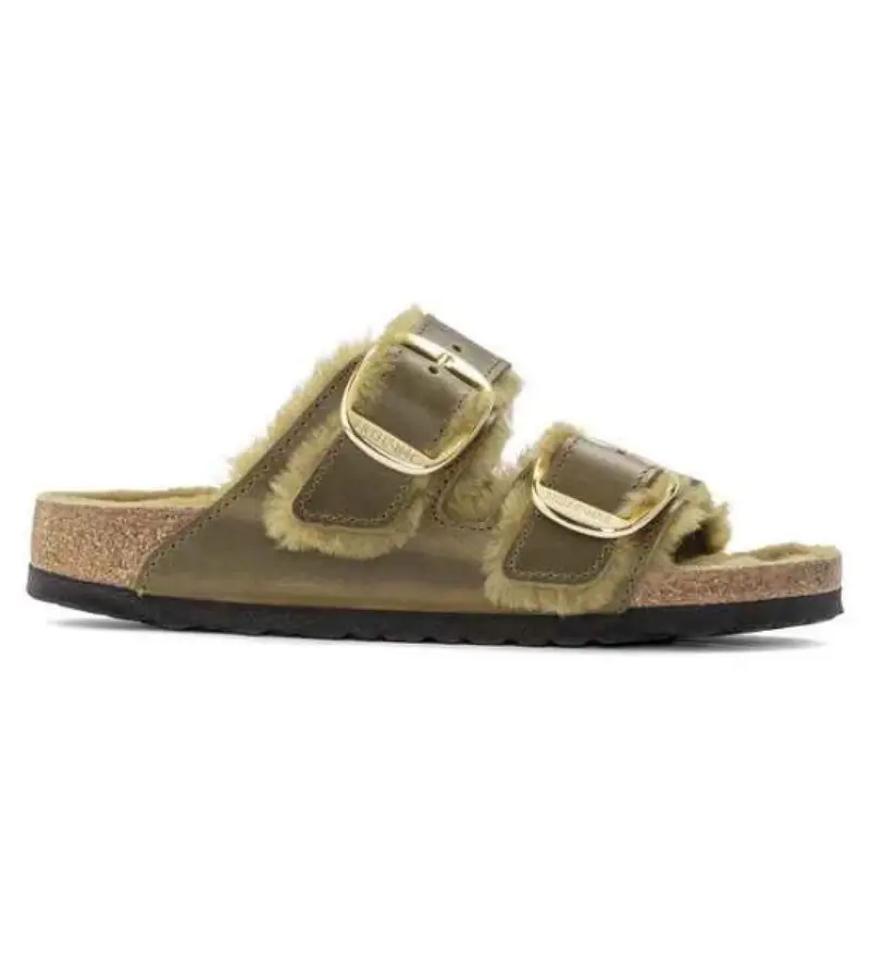 per donna 1023240 Sandali Arizona Big Buckle Olive (38), Marrone, Basso, Fibbia, Casual, Verde Pelle