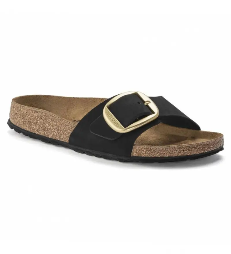per donna 1023373 Sandali Madrid Big Buckle in pelle nera (36), Nero, Basso, Nessuno, Casual Naturale