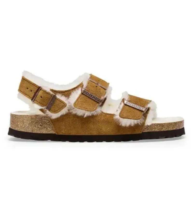 per donna 1025515 Sandali in pelle scamosciata marrone shearling Milano (37), Basso, Camoscio, Fibbia, Casual