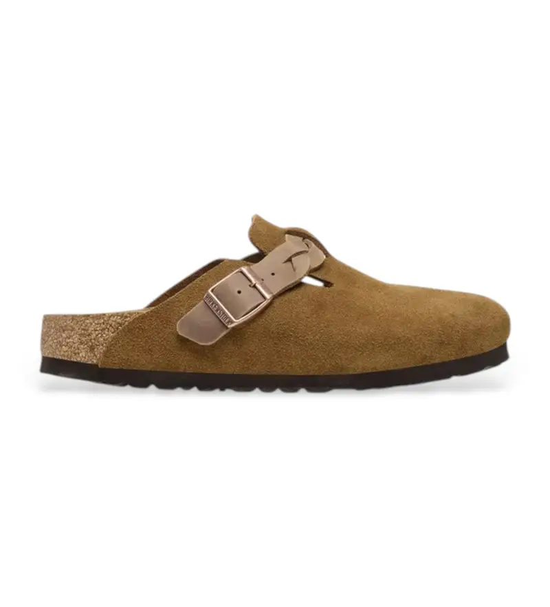 Birkenstock Zoccoli intrecciati Boston in pelle scamosciata marrone