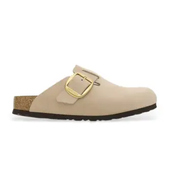 per donna 1028003 Zoccoli in pelle scamosciata beige Boston Big Buckle (38), Basso, Camoscio, Nessuno, Casual