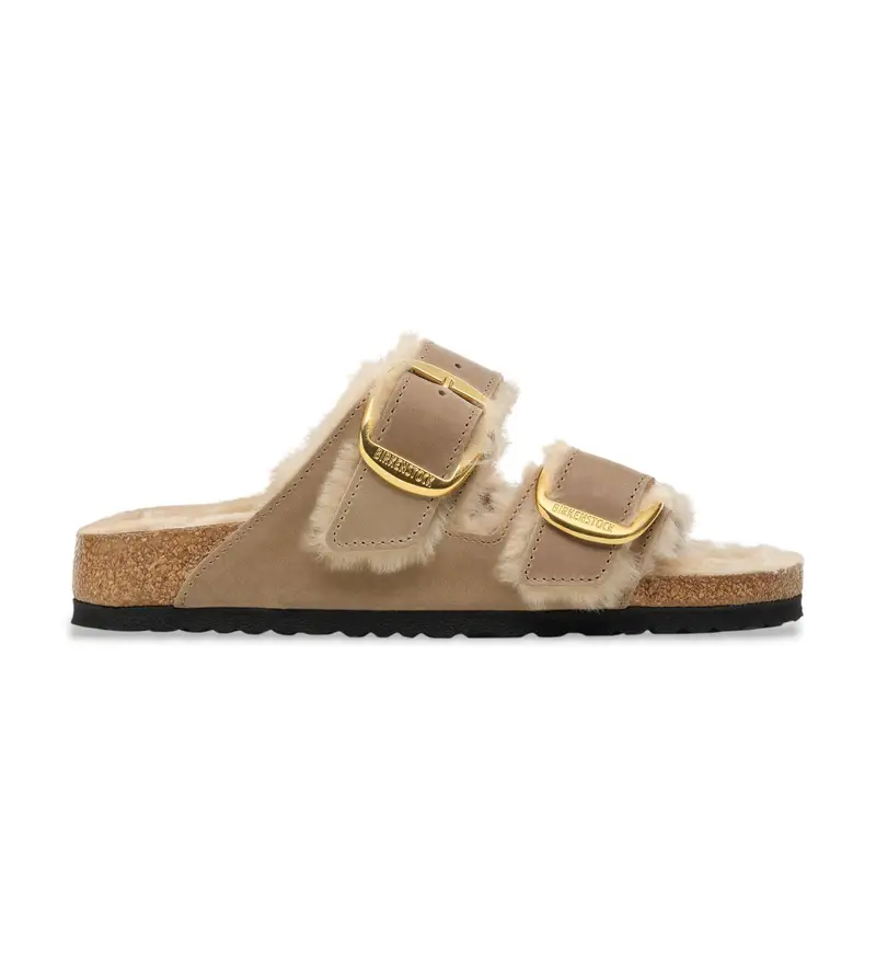 per donna 1030384 Sandali Arizona con fibbia grande in pelle di pecora beige (36), Basso, Nessuno, Casual