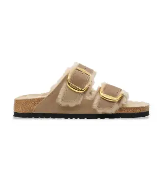 per donna 1030384 Sandali Arizona con fibbia grande in pelle di pecora beige (37), Basso, Nessuno, Casual