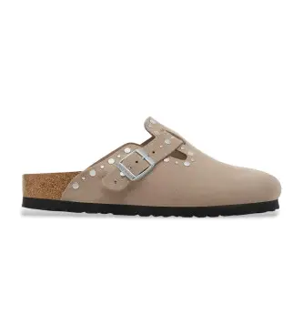 per donna 1030418 Zoccoli Boston Rivet in pelle scamosciata color talpa (37), Basso, Camoscio, Nessuno, Casual, Taupe