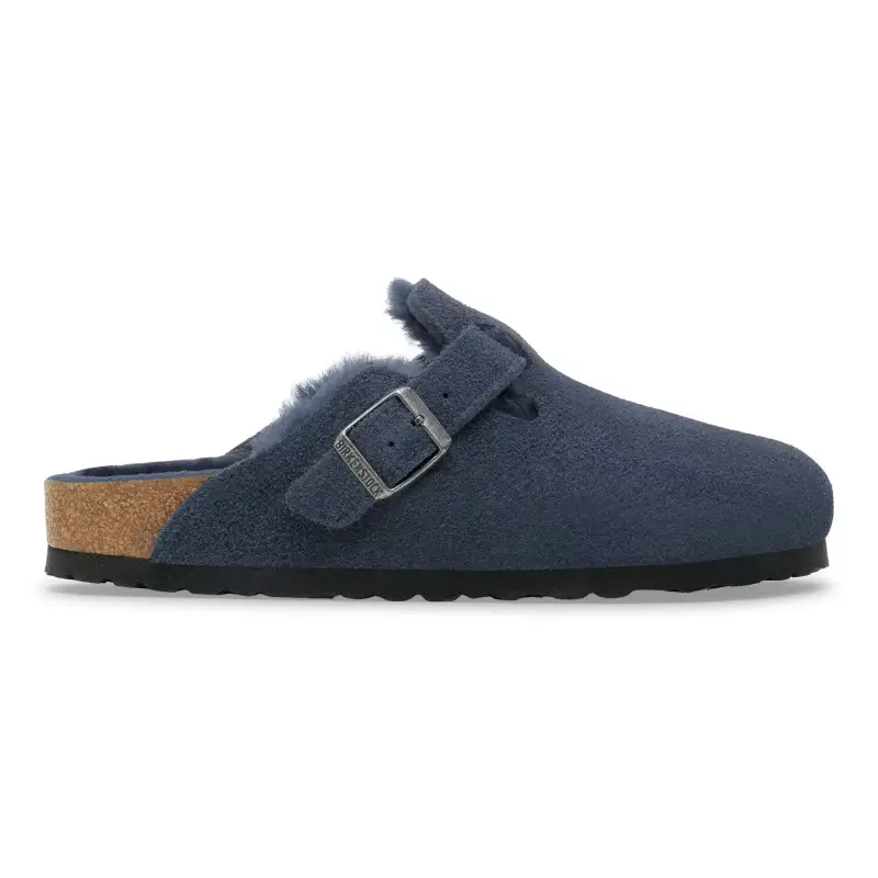 Sandali Birkenstock Boston BS Suede Leather/ Fur New Navy (Étroit)