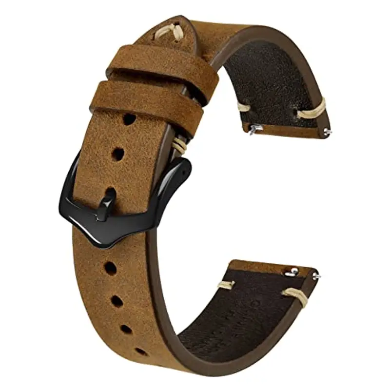 BISONSTRAP Cinturini per Orologi da Uomo, Cinturini in Pelle Cuciti a Mano, Sgancio Rapido, 18mm, Marrone Sella con