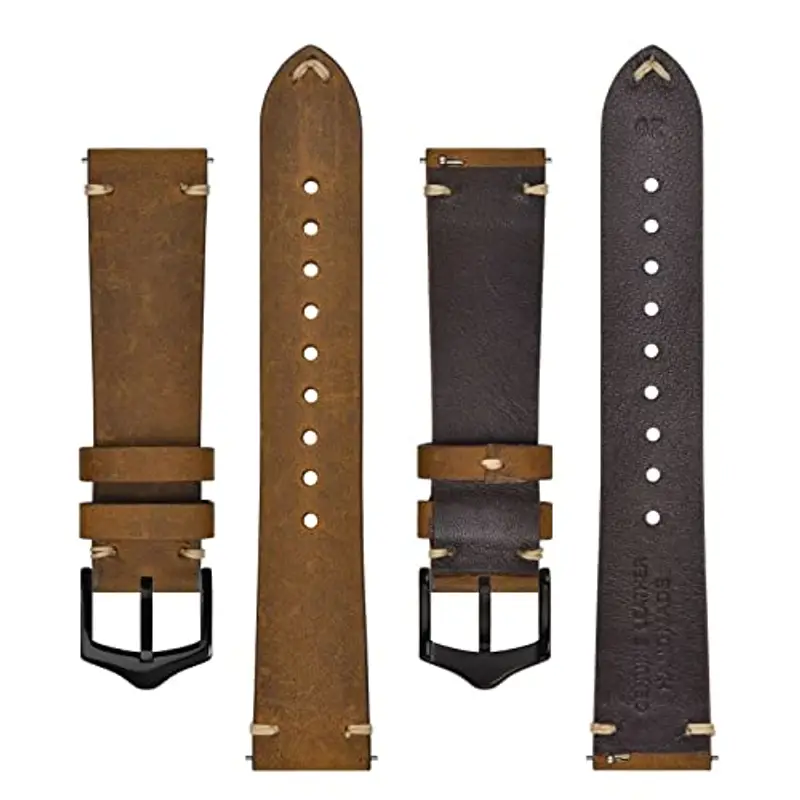 BISONSTRAP Cinturini per Orologi da Uomo, Cinturini in Pelle Cuciti a Mano, Sgancio Rapido, 18mm, Marrone Sella con miniatura 3
