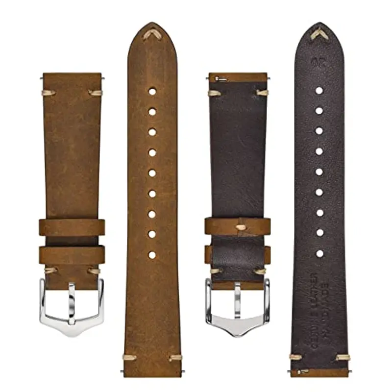 BISONSTRAP Cinturini per Orologi da Uomo, Cinturini in Pelle Cuciti a Mano, Sgancio Rapido, 18mm, Marrone Sella con miniatura 3