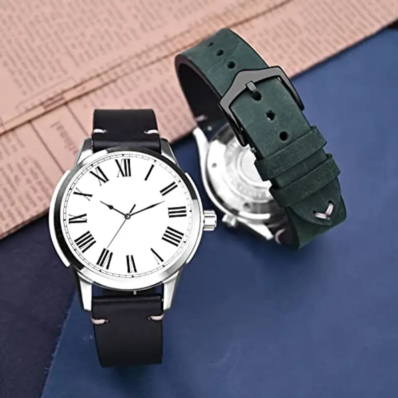 BISONSTRAP Cinturini per Orologi da Uomo, Cinturini in Pelle Cuciti a Mano, Sgancio Rapido, 18mm, Nero con Fibbia miniatura 2