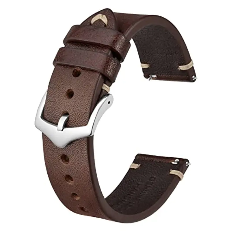 BISONSTRAP Cinturini per Orologi da Uomo, Cinturini in Pelle Cuciti a Mano, Sgancio Rapido, 22mm, Marrone Caffè con