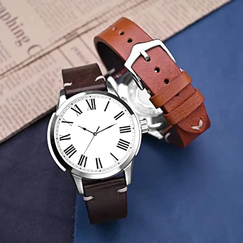 BISONSTRAP Cinturini per Orologi da Uomo, Cinturini in Pelle Cuciti a Mano, Sgancio Rapido, 22mm, Marrone Caffè con miniatura 2