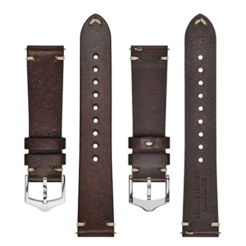 BISONSTRAP Cinturini per Orologi da Uomo, Cinturini in Pelle Cuciti a Mano, Sgancio Rapido, 22mm, Marrone Caffè con miniatura 3