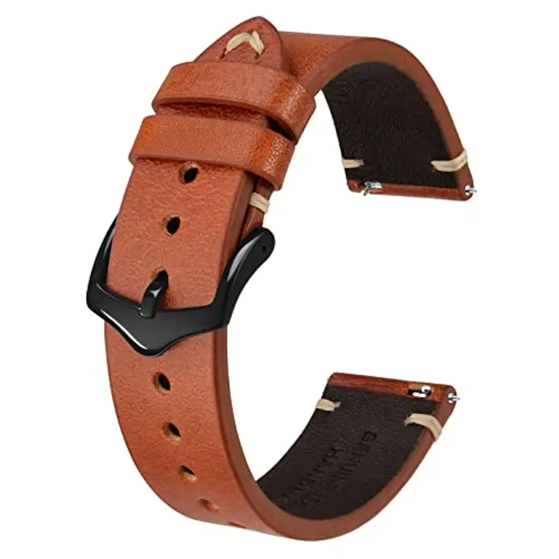 BISONSTRAP Cinturini per Orologi da Uomo, Cinturini in Pelle Cuciti a Mano, Sgancio Rapido, 22mm, Marrone Toffee con