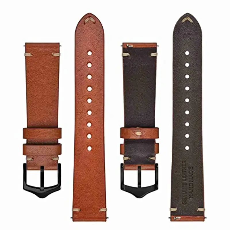 BISONSTRAP Cinturini per Orologi da Uomo, Cinturini in Pelle Cuciti a Mano, Sgancio Rapido, 22mm, Marrone Toffee con miniatura 3