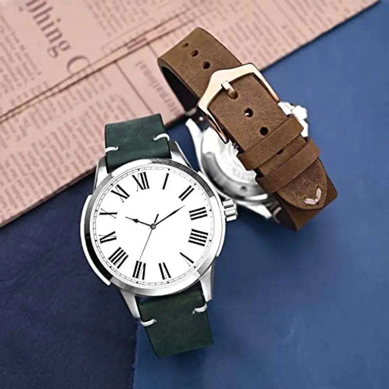 BISONSTRAP Cinturini per Orologi da Uomo, Cinturini in Pelle Cuciti a Mano, Sgancio Rapido, 22mm, Verde con Fibbia miniatura 2