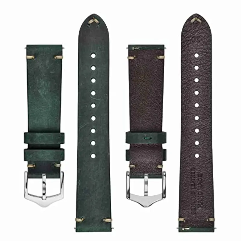 BISONSTRAP Cinturini per Orologi da Uomo, Cinturini in Pelle Cuciti a Mano, Sgancio Rapido, 22mm, Verde con Fibbia miniatura 3