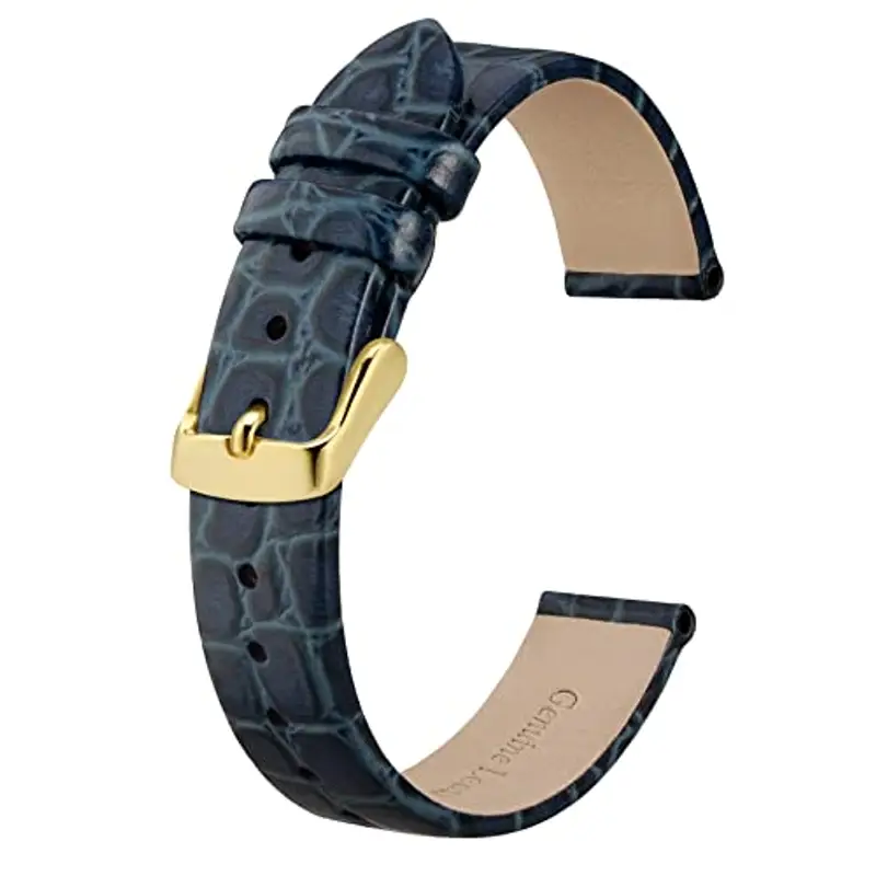 BISONSTRAP Cinturini per Orologi Donna, Cinturino di Ricambio Morbidi con Fibbia Iucida, 12mm, Blu con Fibbia in Oro