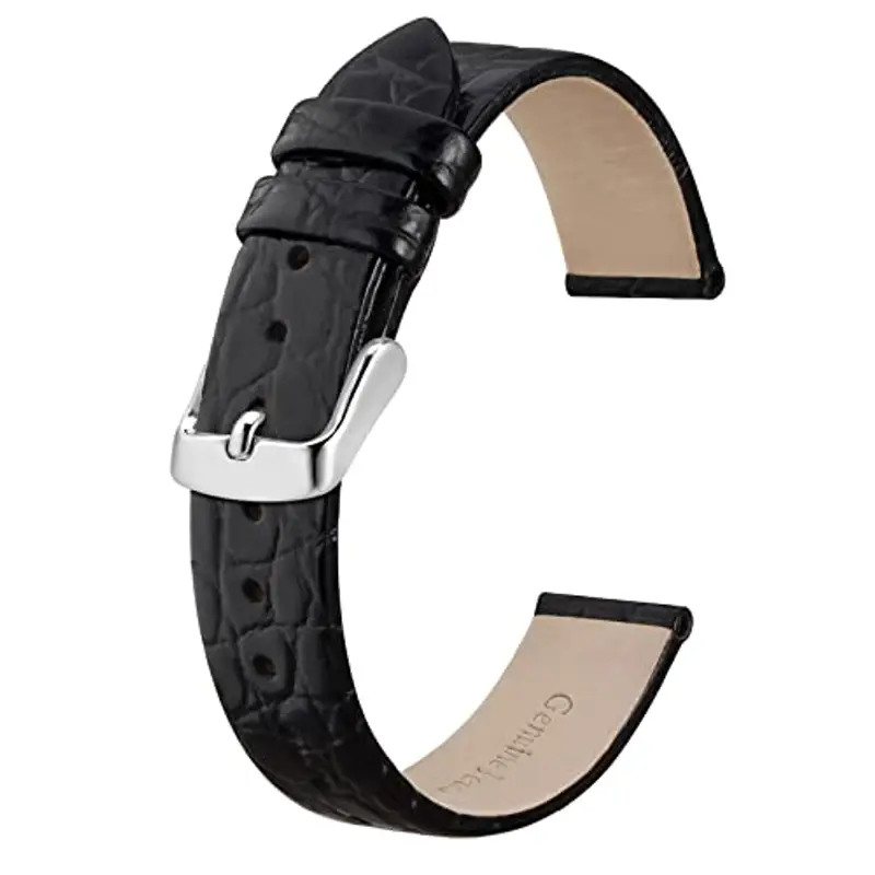 BISONSTRAP Cinturini per Orologi Donna, Cinturino di Ricambio Morbidi con Fibbia Iucida, 12mm, Nero con Fibbia in Argento