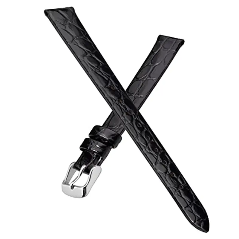 BISONSTRAP Cinturini per Orologi Donna, Cinturino di Ricambio Morbidi con Fibbia Iucida, 12mm, Nero con Fibbia in Argento miniatura 3