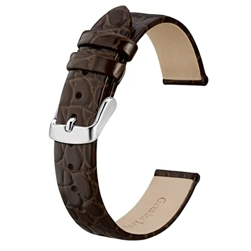 BISONSTRAP Cinturini per Orologi Donna, Cinturino di Ricambio Morbidi con Fibbia Iucida, 20mm, Marrone con Fibbia in Argento