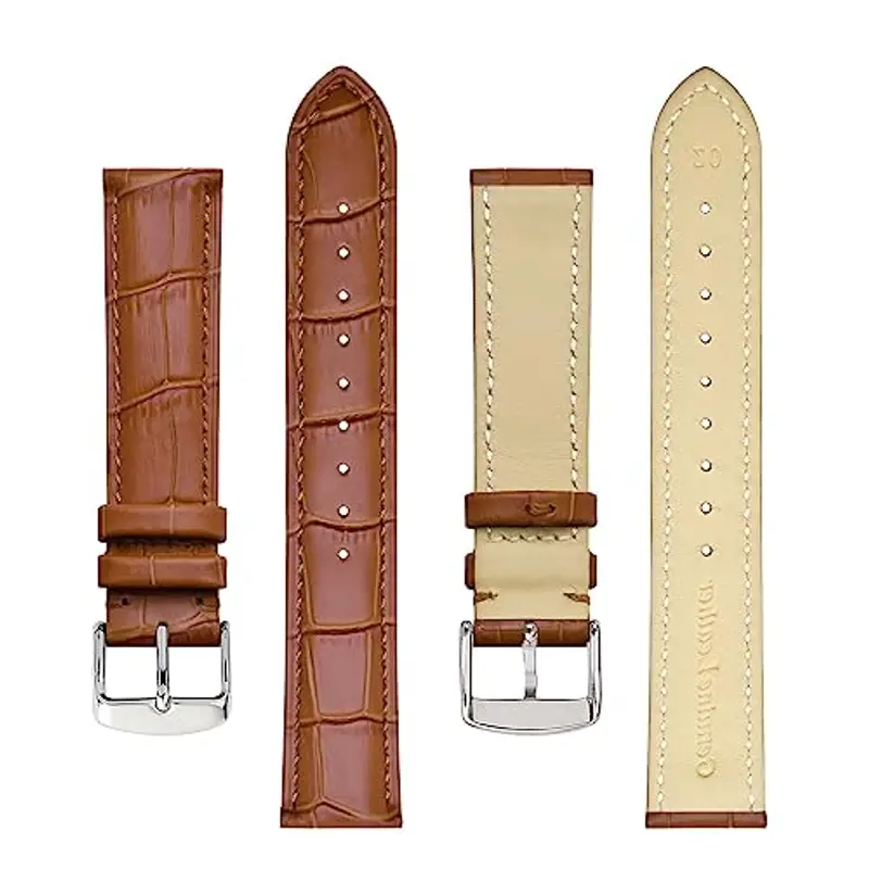 BISONSTRAP Cinturino per Orologi 18mm, Cinturini in Pelle Goffrata Alligatore, Marrone Toffee con Fibbia Argento miniatura 3