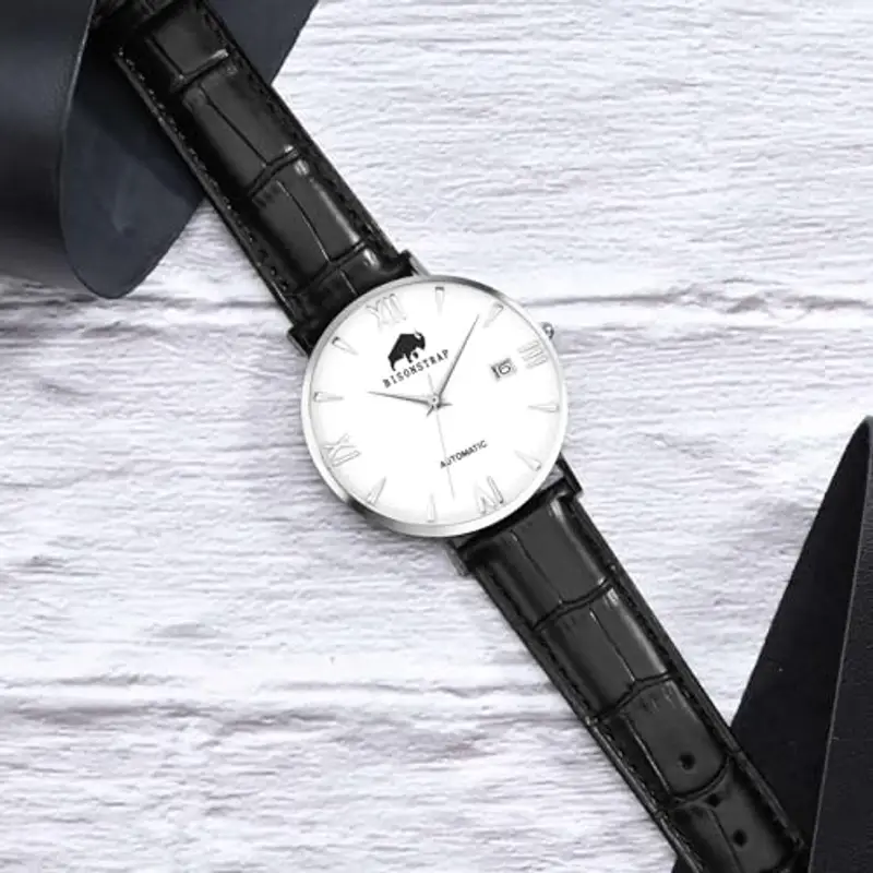 BISONSTRAP Cinturino per Orologi 18mm, Cinturini in Pelle Goffrata Alligatore, Nero con Fibbia Nera miniatura 2