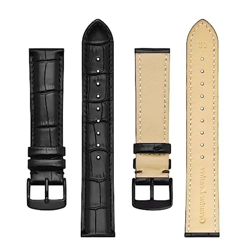 BISONSTRAP Cinturino per Orologi 18mm, Cinturini in Pelle Goffrata Alligatore, Nero con Fibbia Nera miniatura 3