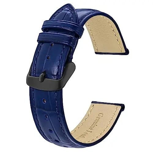 BISONSTRAP Cinturino per Orologi 20mm, Cinturini in Pelle Goffrata Alligatore, Blu con Fibbia Nera